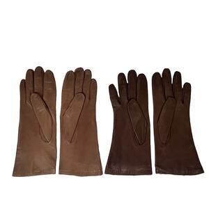 Set of 2 Women's Brown Italian Leather Vintage Gloves size 7.5 Driving Dinner